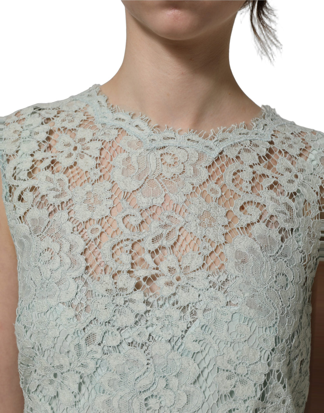 Dolce &amp; Gabbana Mint Green Lace Sleeveless Knee Length Dress