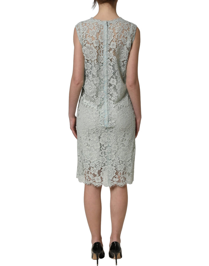 Dolce &amp; Gabbana Mint Green Lace Sleeveless Knee Length Dress