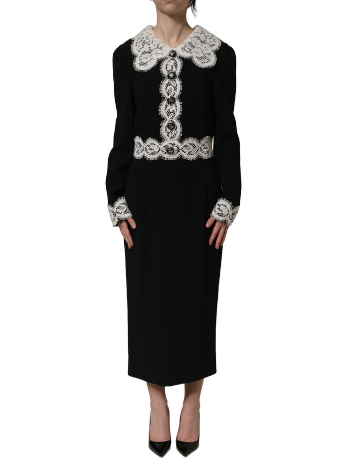 Dolce &amp; Gabbana Black Lace Detailing Long Sleeves Midi Dress