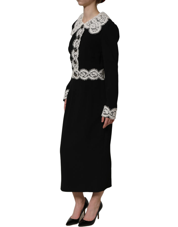 Dolce &amp; Gabbana Black Lace Detailing Long Sleeves Midi Dress