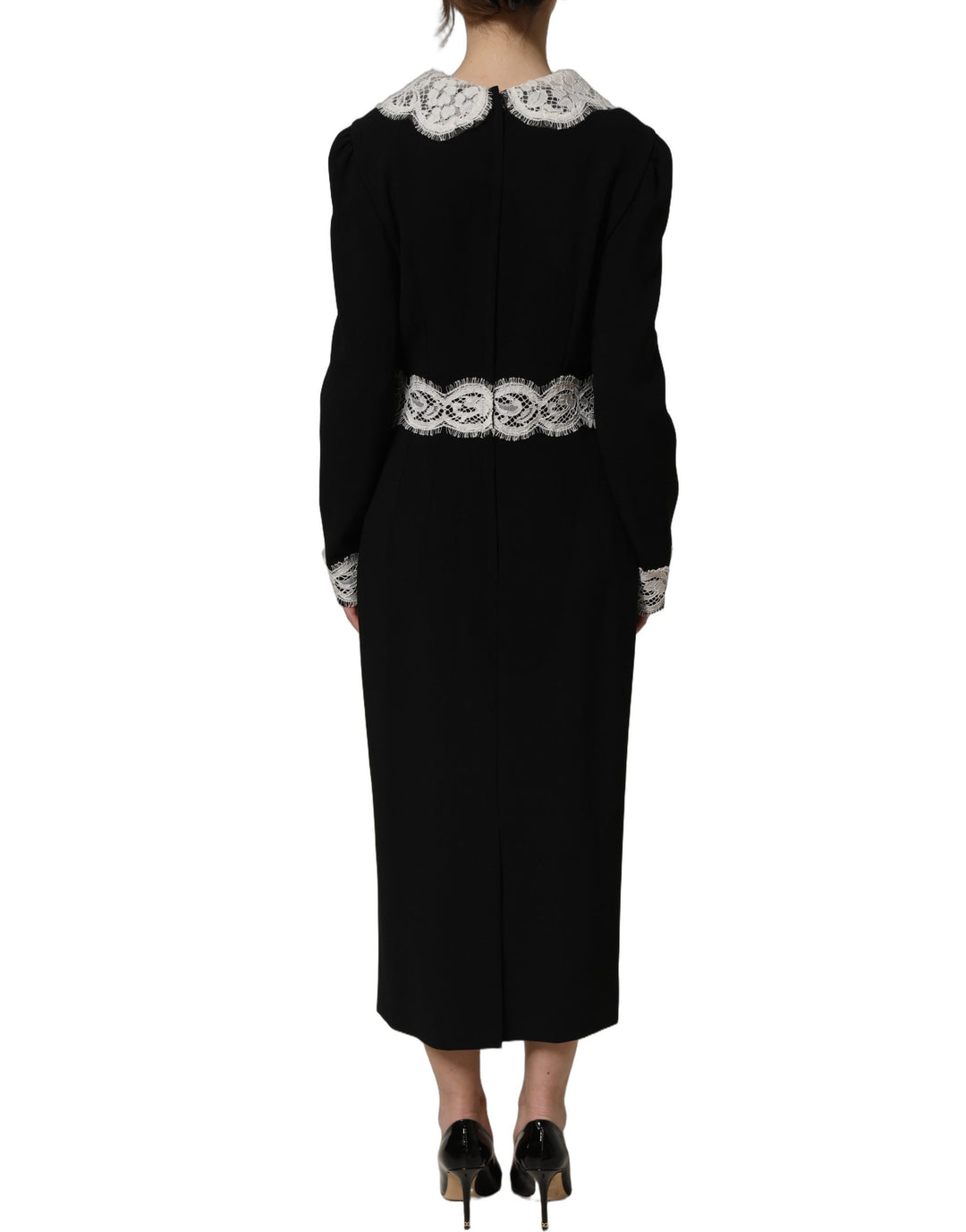 Dolce &amp; Gabbana Black Lace Detailing Long Sleeves Midi Dress
