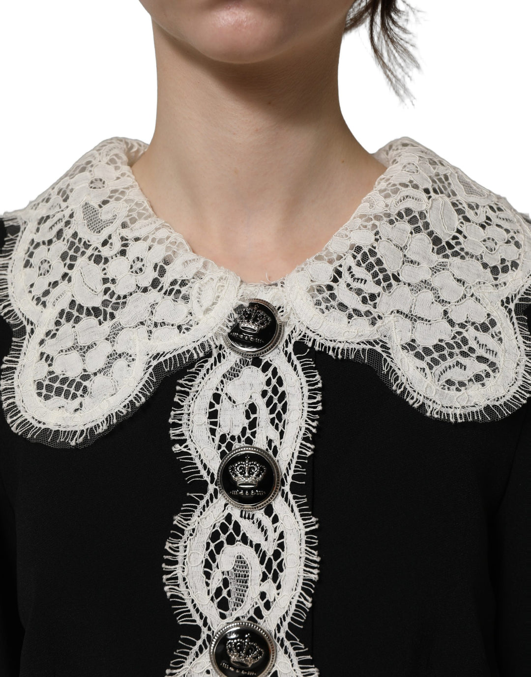 Dolce &amp; Gabbana Black Lace Detailing Long Sleeves Midi Dress