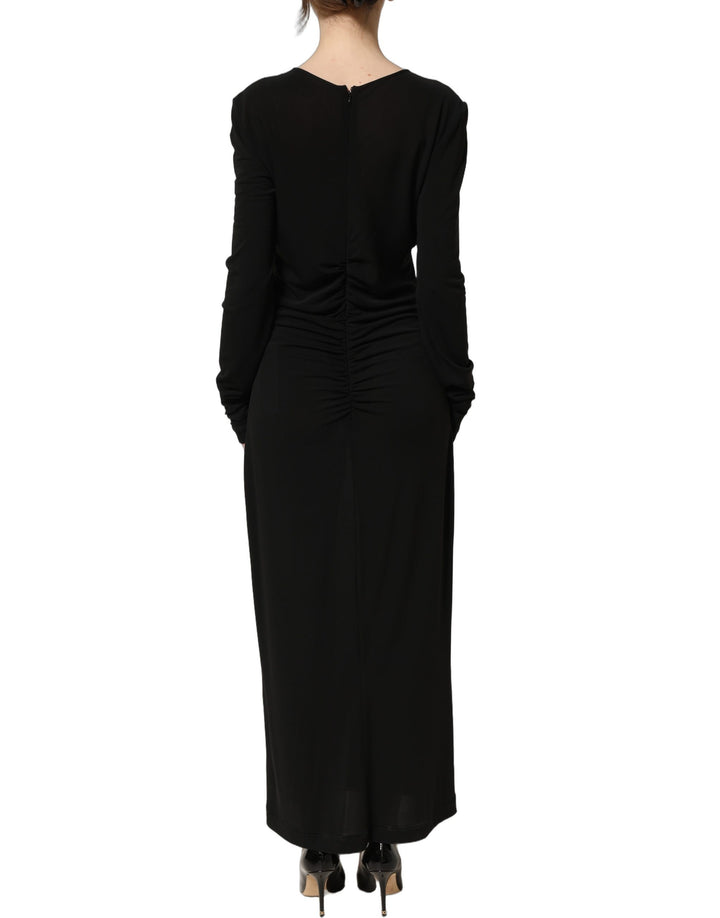 Dolce &amp; Gabbana Black Cotton Long Sleeves Sheath Maxi Dress