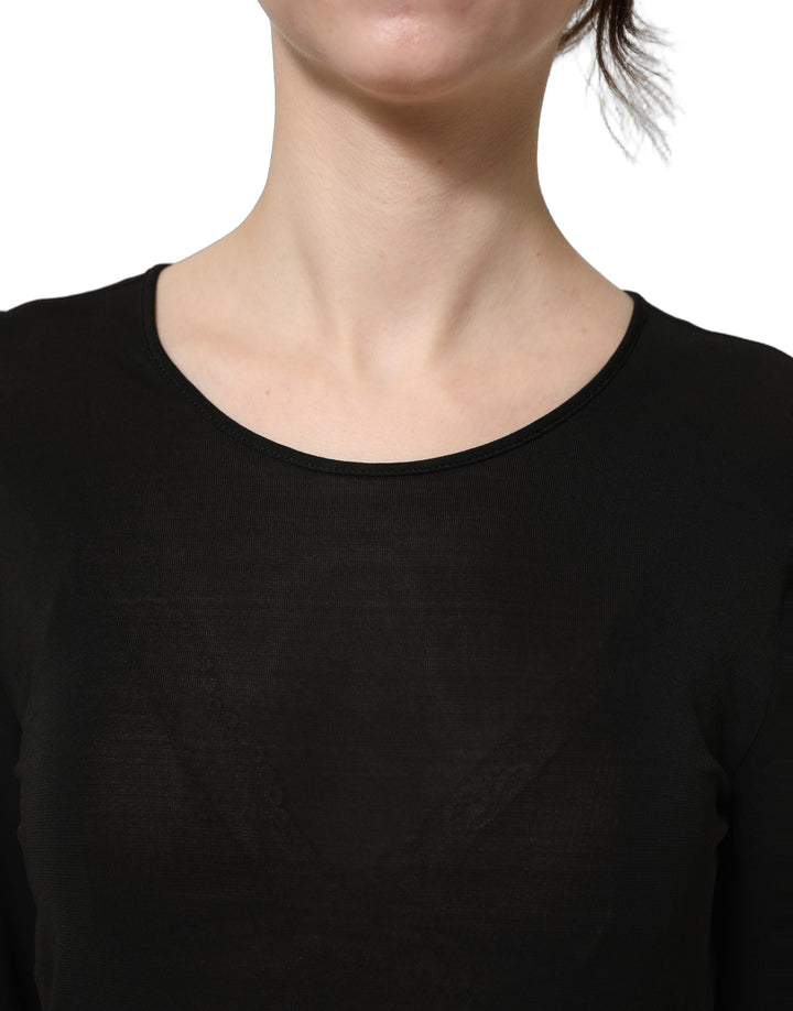 Dolce &amp; Gabbana Black Cotton Long Sleeves Sheath Maxi Dress