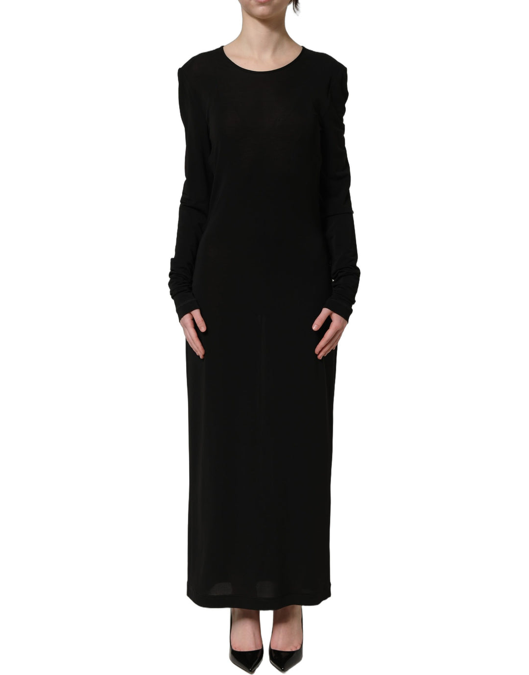 Dolce &amp; Gabbana Black Cotton Long Sleeves Sheath Maxi Dress