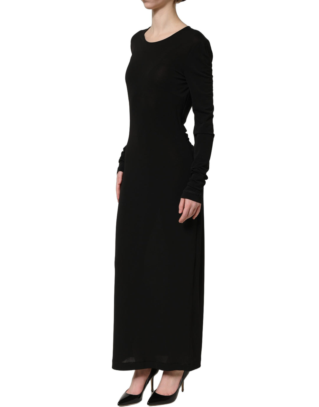 Dolce &amp; Gabbana Black Cotton Long Sleeves Sheath Maxi Dress