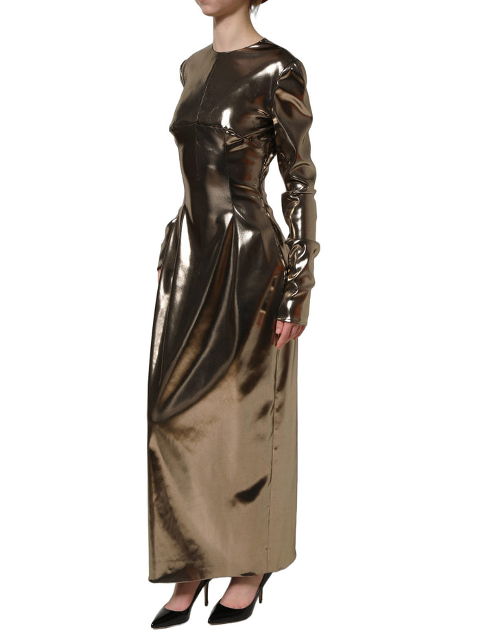 Dolce &amp; Gabbana Metallic Gold Polyester LongSleeve Maxi Dress