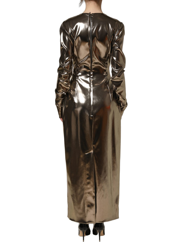 Dolce &amp; Gabbana Metallic Gold Polyester LongSleeve Maxi Dress