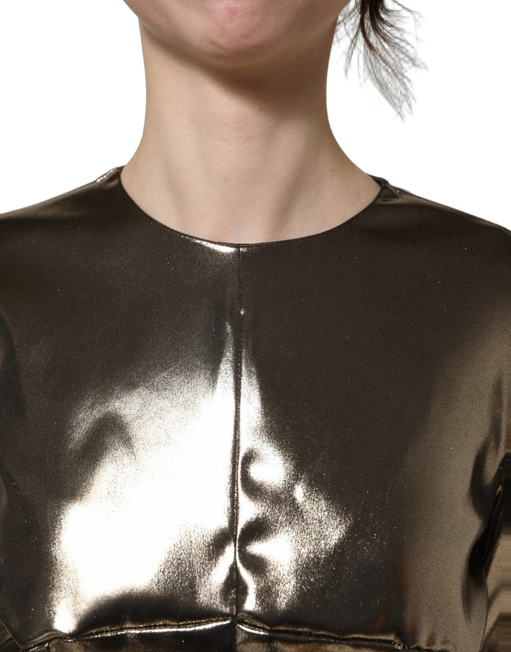Dolce &amp; Gabbana Metallic Gold Polyester LongSleeve Maxi Dress