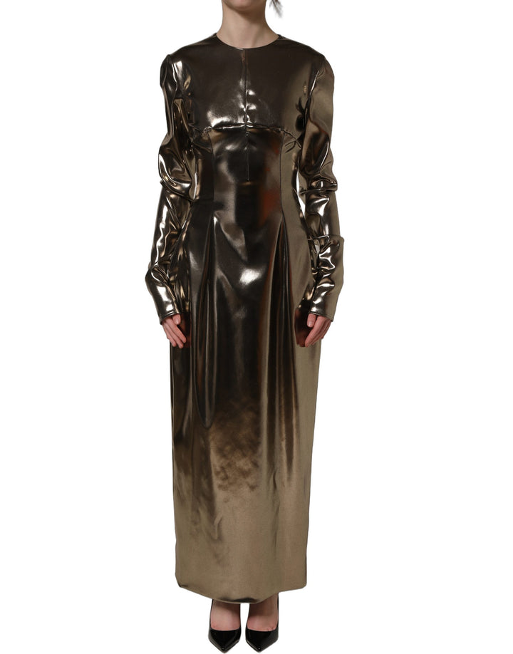 Dolce &amp; Gabbana Metallic Gold Polyester LongSleeve Maxi Dress