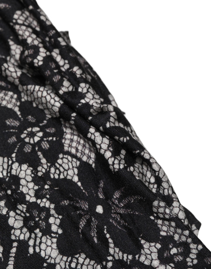 Dolce &amp; Gabbana Black White Floral Lace Sleeveless Midi Dress