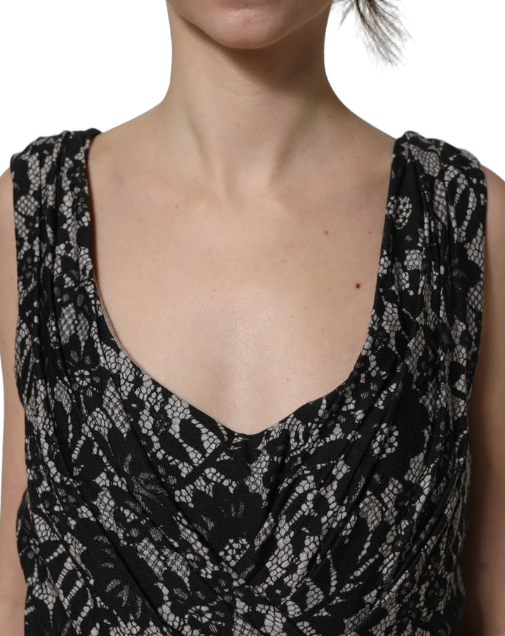 Dolce &amp; Gabbana Black White Floral Lace Sleeveless Midi Dress