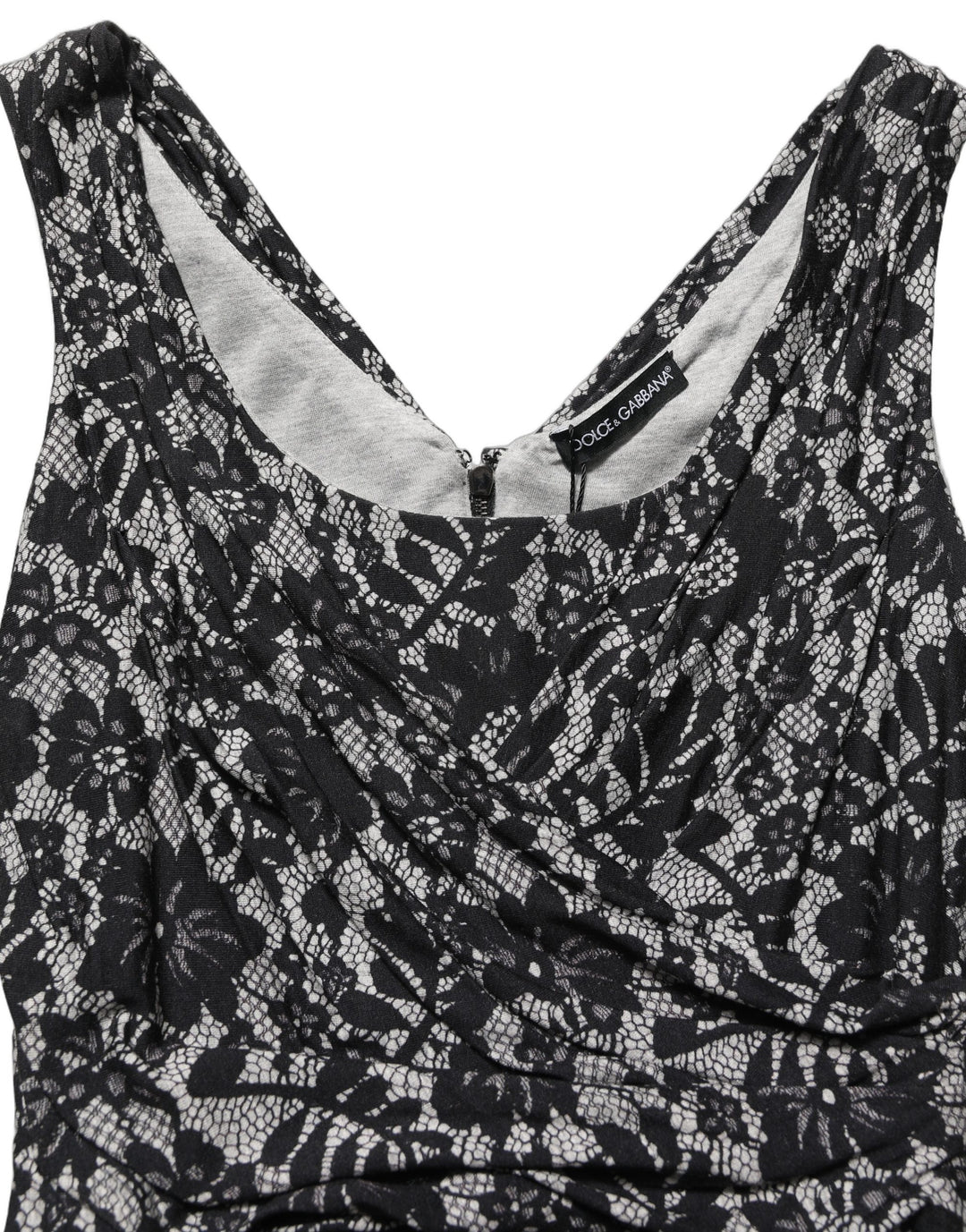 Dolce &amp; Gabbana Black White Floral Lace Sleeveless Midi Dress