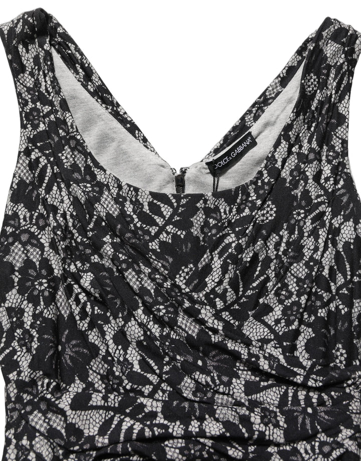 Dolce &amp; Gabbana Black White Floral Lace Sleeveless Midi Dress