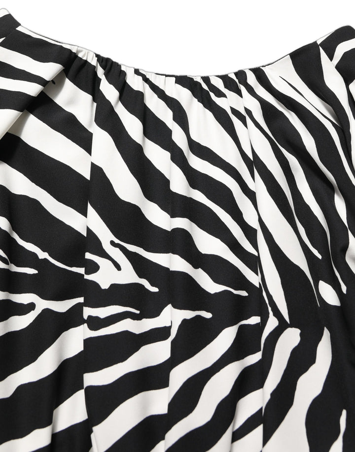 Dolce &amp; Gabbana Black White Zebra Ruched Silk Mini Dress