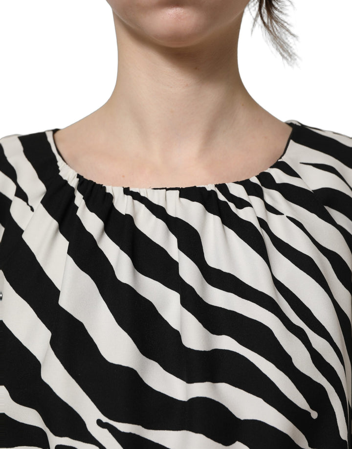Dolce &amp; Gabbana Black White Zebra Ruched Silk Mini Dress
