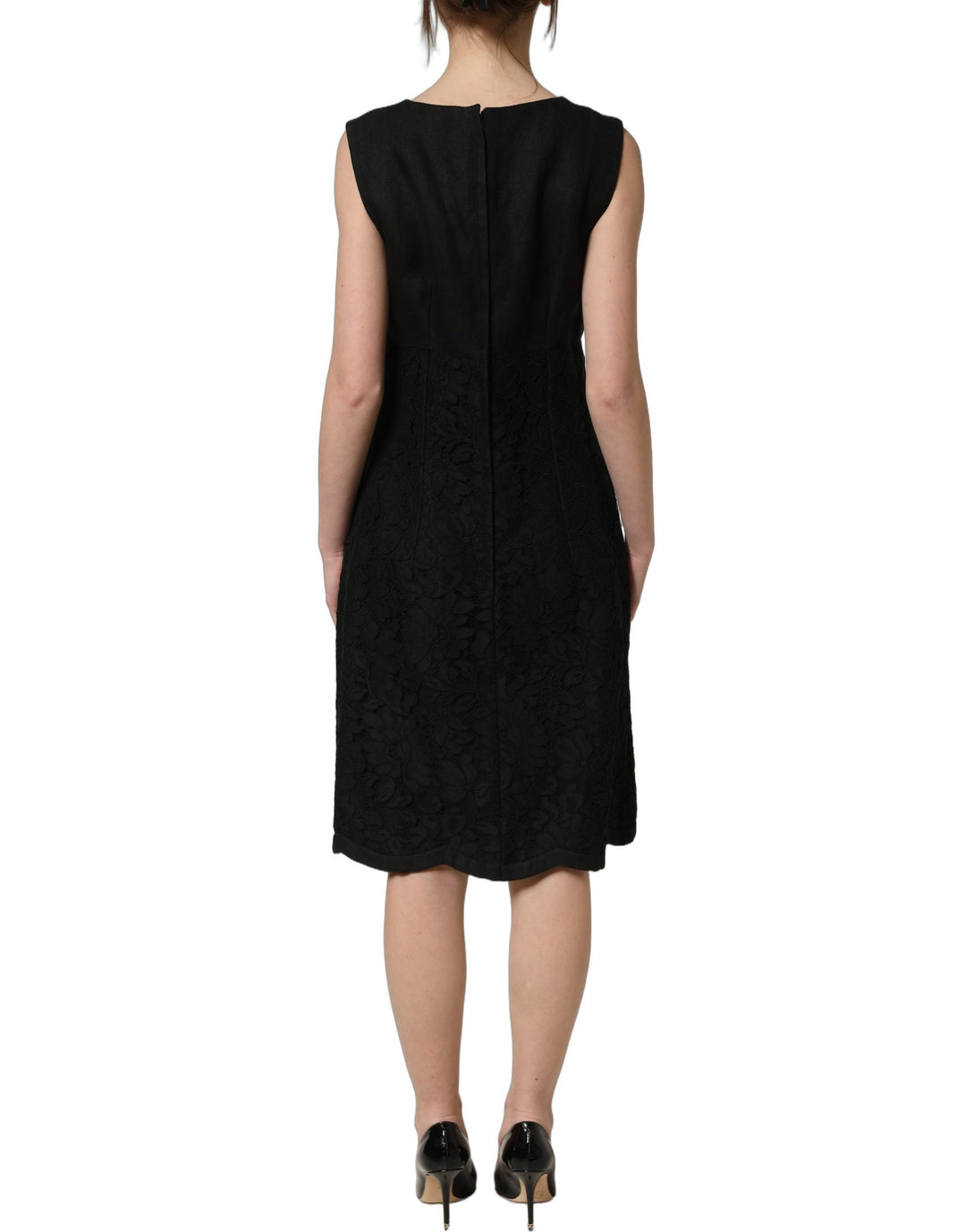 Dolce &amp; Gabbana Black Floral Lace Sleeveless Shift Dress