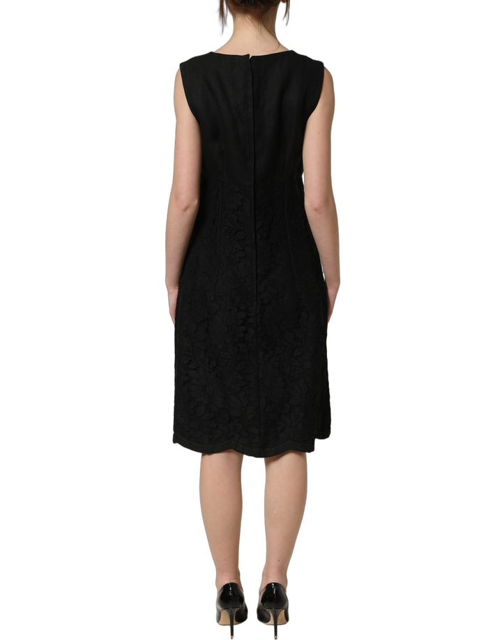 Dolce &amp; Gabbana Black Floral Lace Sleeveless Shift Dress