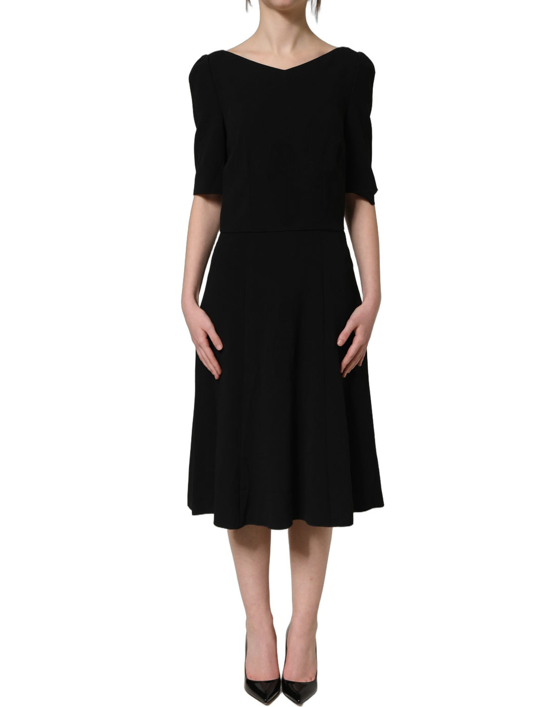 Dolce &amp; Gabbana Black Viscose Short Sleeve A-line Midi Dress