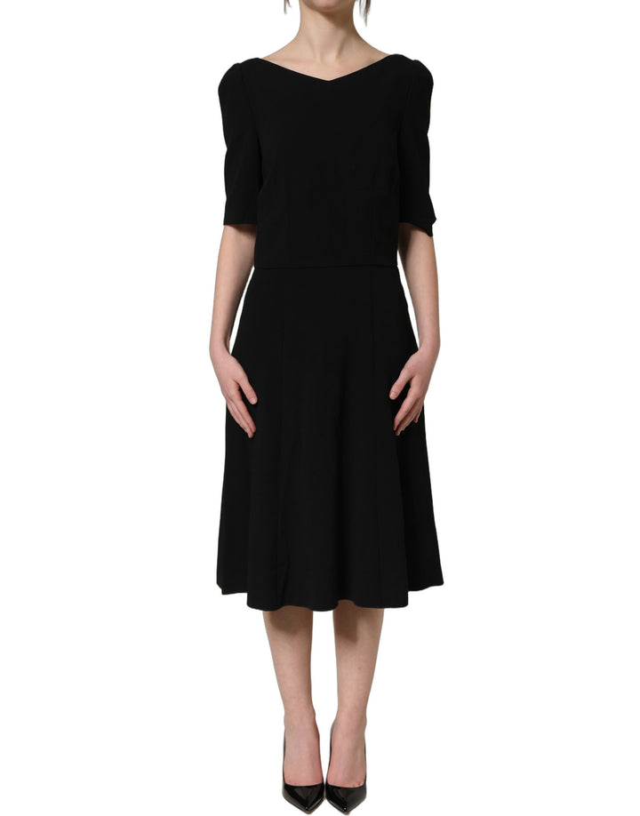 Dolce &amp; Gabbana Black Viscose Short Sleeve A-line Midi Dress