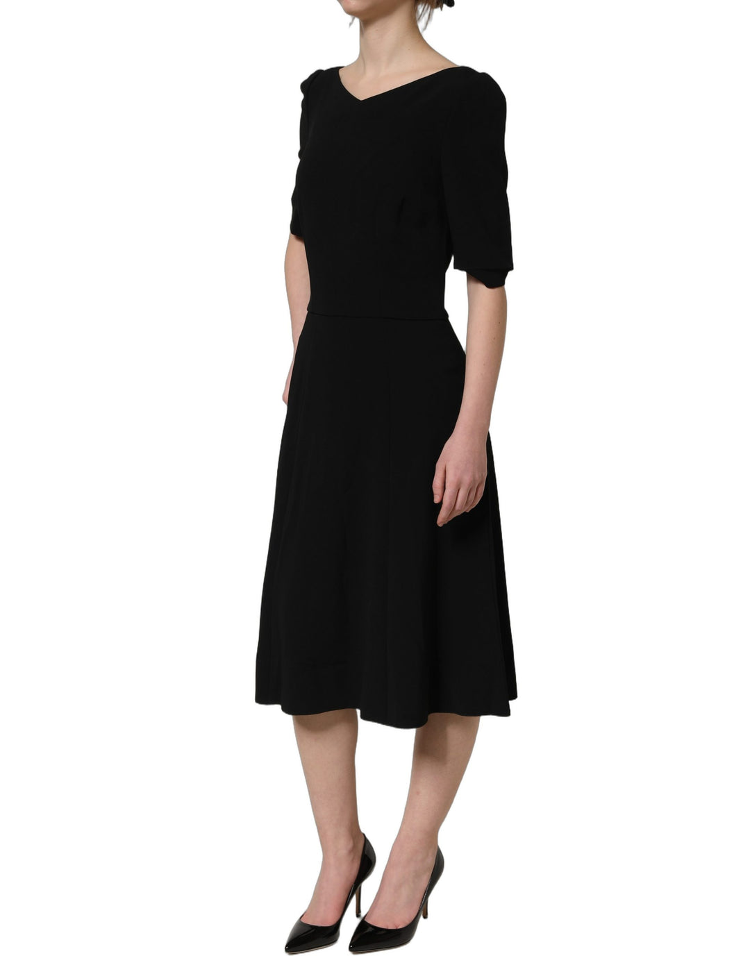 Dolce &amp; Gabbana Black Viscose Short Sleeve A-line Midi Dress