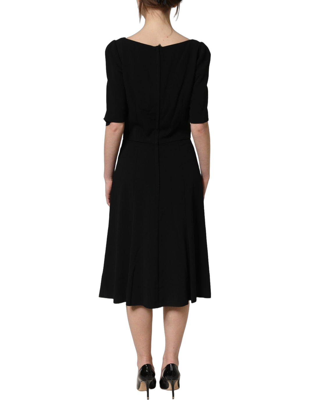 Dolce &amp; Gabbana Black Viscose Short Sleeve A-line Midi Dress