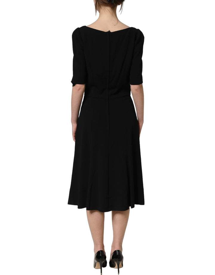 Dolce &amp; Gabbana Black Viscose Short Sleeve A-line Midi Dress