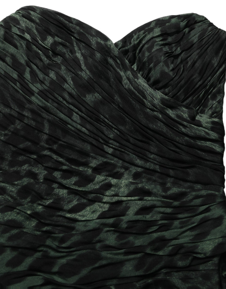 Dolce &amp; Gabbana Green Leopard Print Bustier Draped Midi Dress