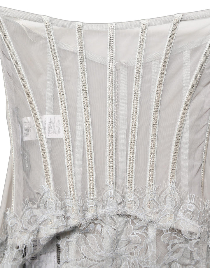 Dolce &amp; Gabbana Gray Lace Corset Style Bodice Maxi Dress