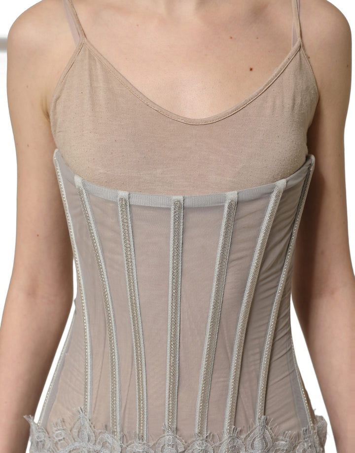 Dolce &amp; Gabbana Gray Lace Corset Style Bodice Maxi Dress