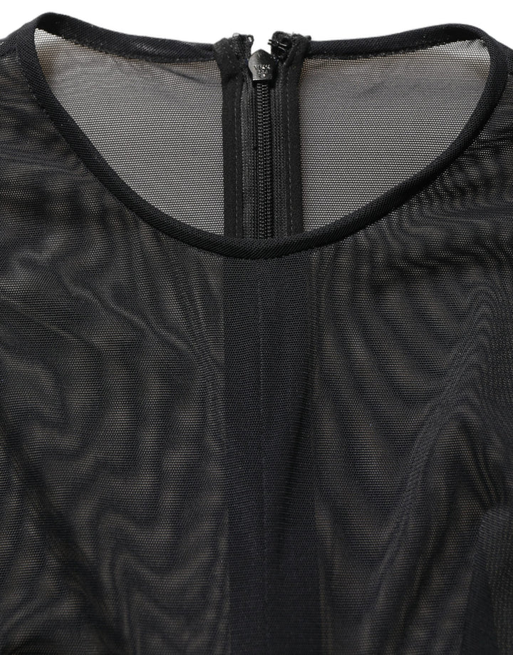 Dolce &amp; Gabbana Black Long Sleeve Sheer Fitted Maxi Dress
