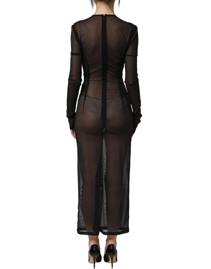 Dolce &amp; Gabbana Black Long Sleeve Sheer Fitted Maxi Dress