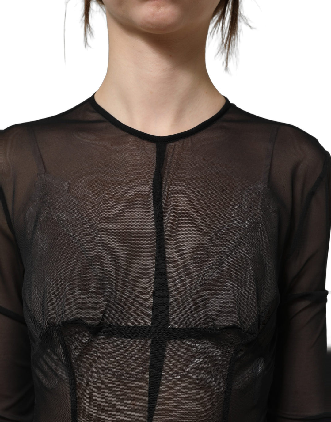 Dolce &amp; Gabbana Black Long Sleeve Sheer Fitted Maxi Dress