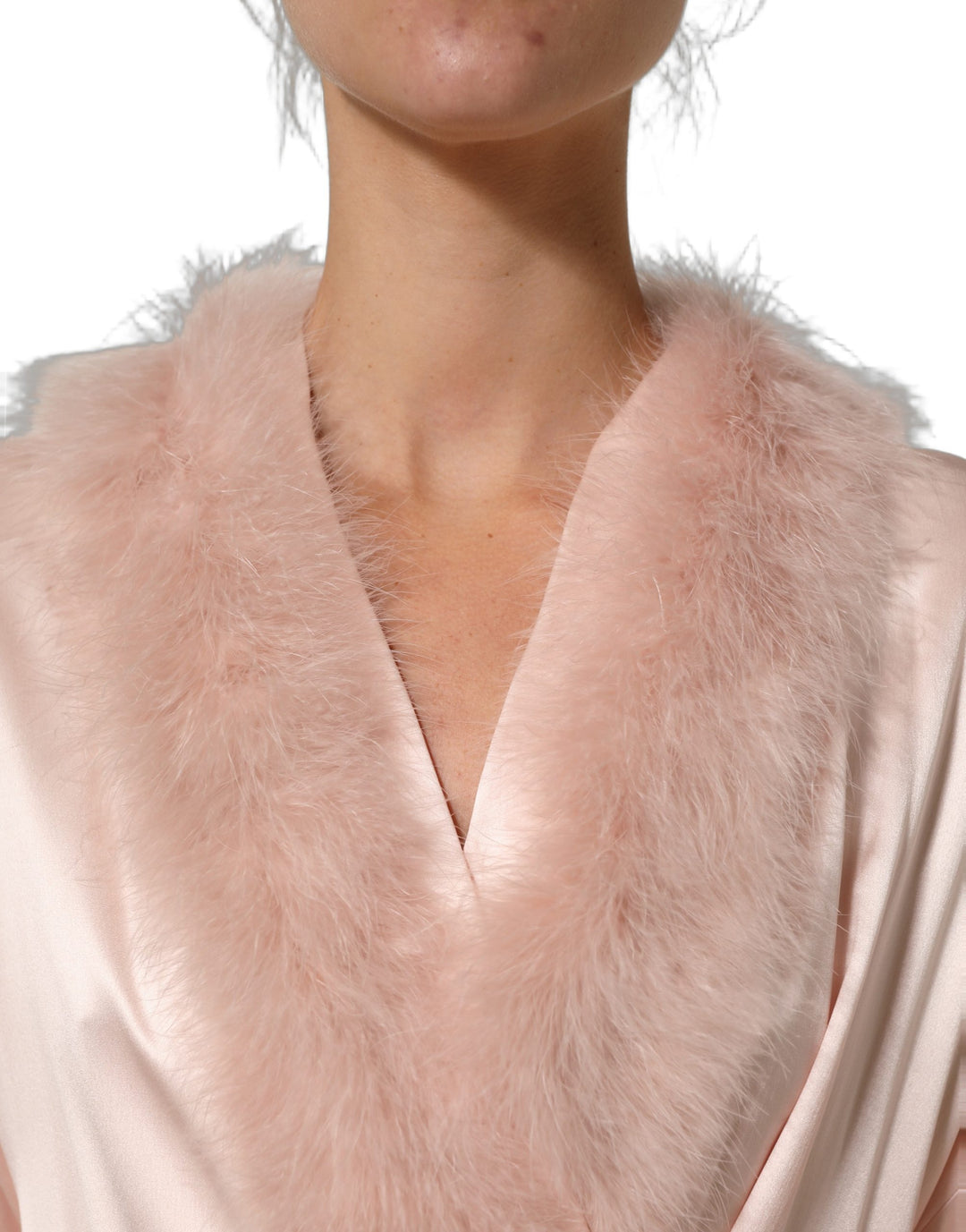 Dolce &amp; Gabbana Light Pink Silk Turkey Feather Wrap Midi Dress