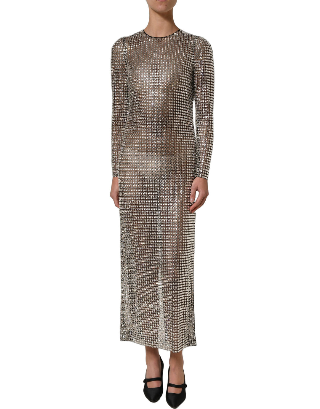 Dolce &amp; Gabbana Beige Crystal Embellished Long Gown Dress