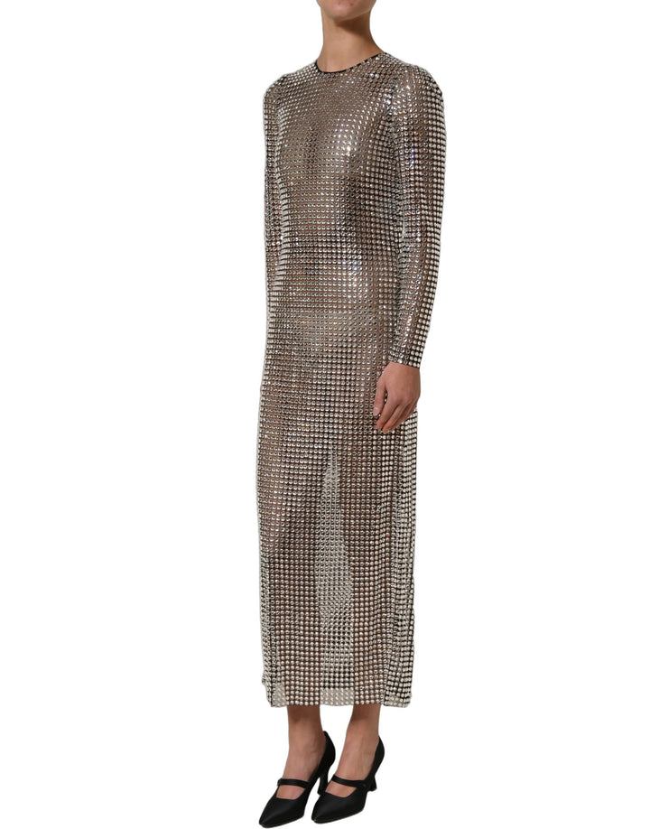 Dolce &amp; Gabbana Beige Crystal Embellished Long Gown Dress