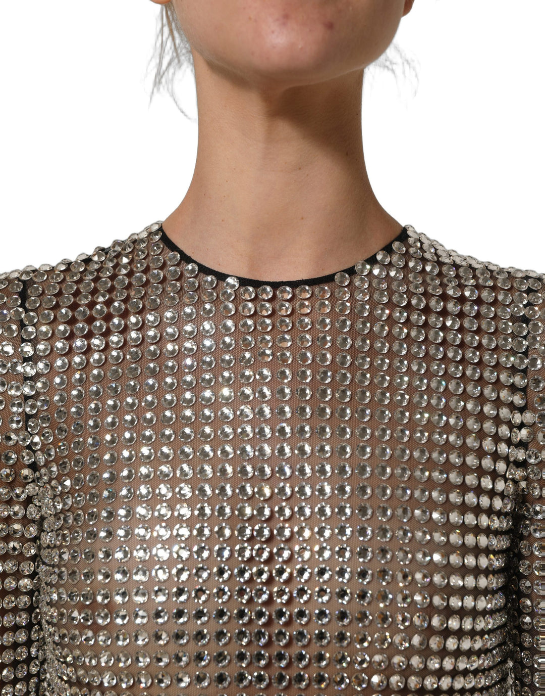 Dolce &amp; Gabbana Beige Crystal Embellished Long Gown Dress