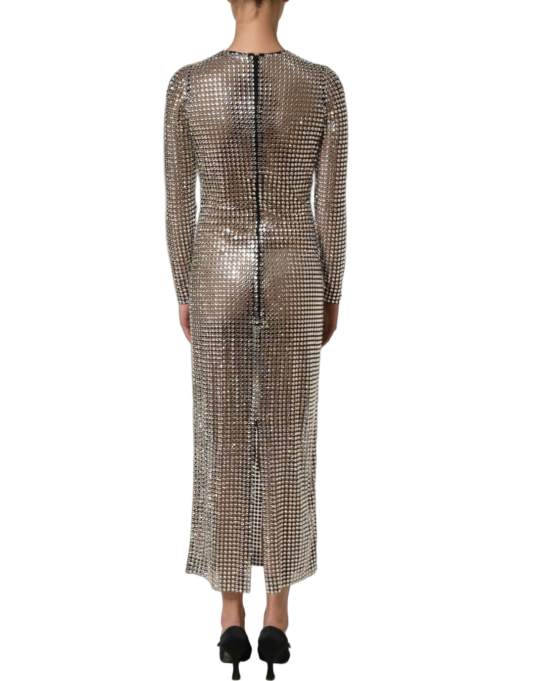 Dolce &amp; Gabbana Beige Crystal Embellished Long Gown Dress