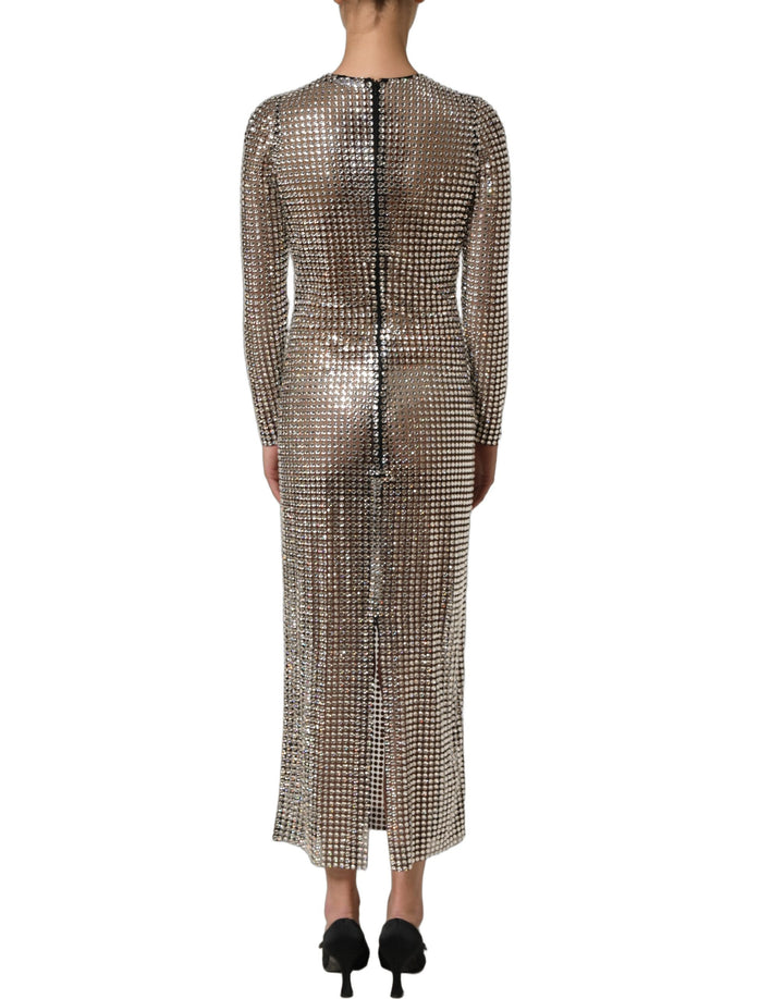 Dolce &amp; Gabbana Beige Crystal Embellished Long Gown Dress