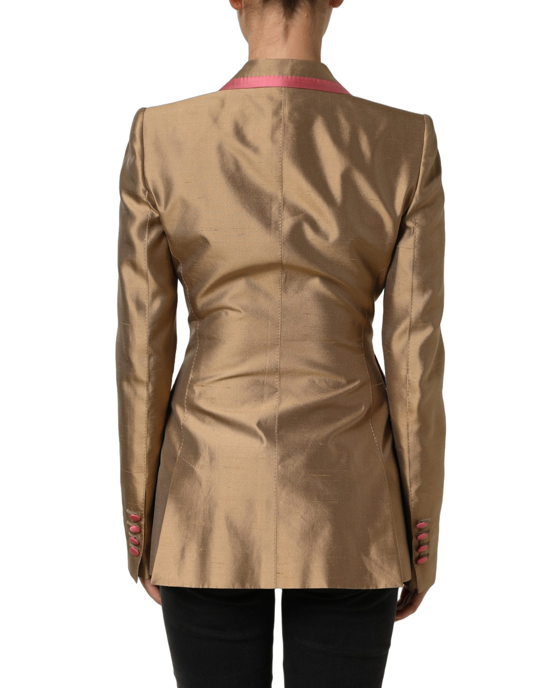 Dolce &amp; Gabbana Gold Silk Double Breasted Coat Blazer Jacket