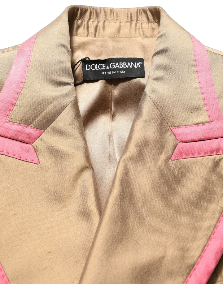 Dolce &amp; Gabbana Gold Silk Double Breasted Coat Blazer Jacket