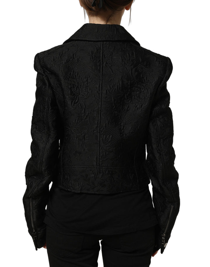 Dolce &amp; Gabbana Black Floral Brocade Biker Blouson Jacket