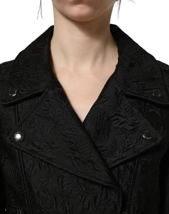 Dolce &amp; Gabbana Black Floral Brocade Biker Blouson Jacket