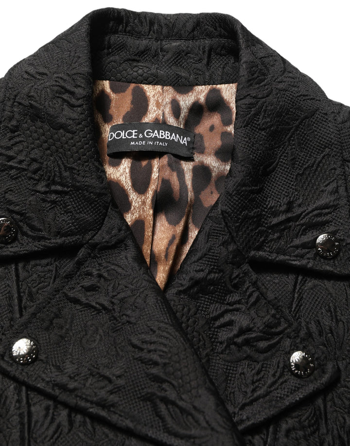 Dolce &amp; Gabbana Black Floral Brocade Biker Blouson Jacket