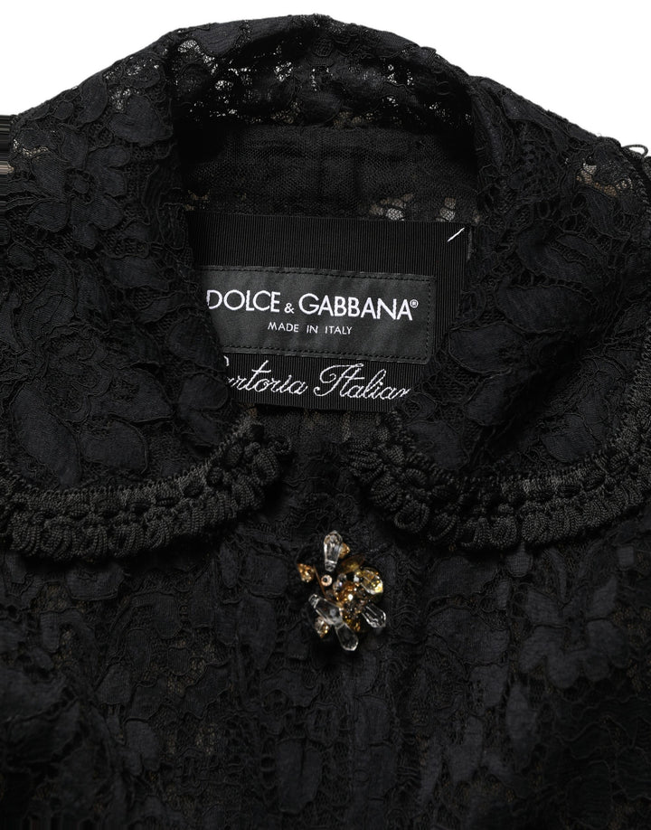 Dolce &amp; Gabbana Black Embellished Guipure Lace Coat Jacket