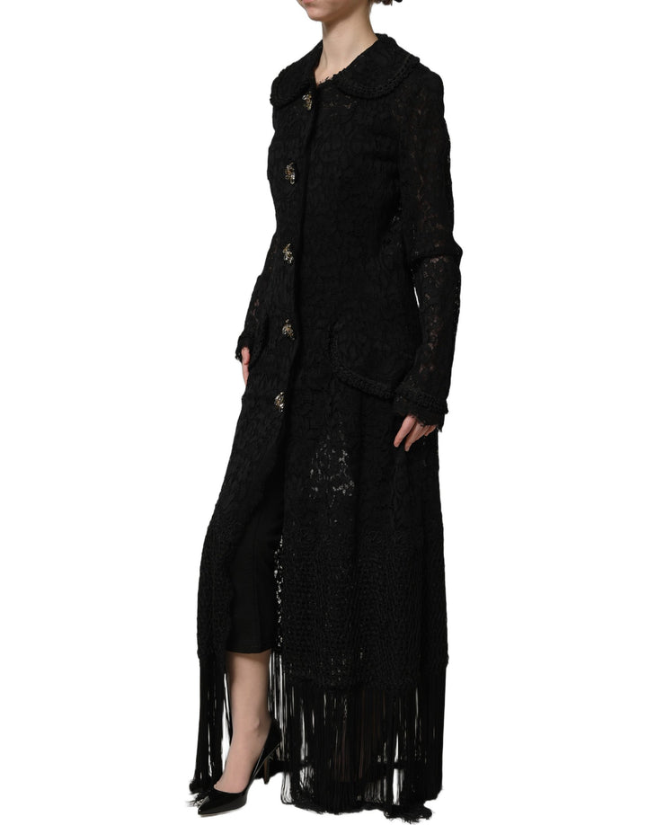Dolce &amp; Gabbana Black Embellished Guipure Lace Coat Jacket