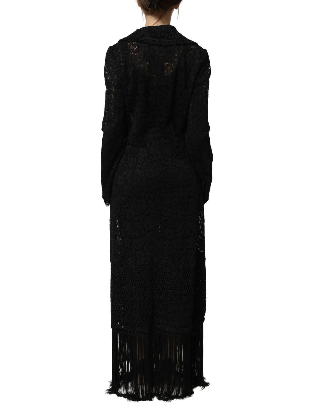 Dolce &amp; Gabbana Black Embellished Guipure Lace Coat Jacket