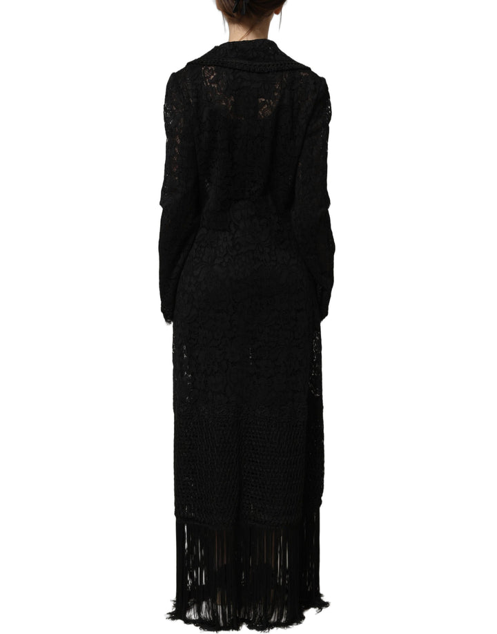 Dolce &amp; Gabbana Black Embellished Guipure Lace Coat Jacket