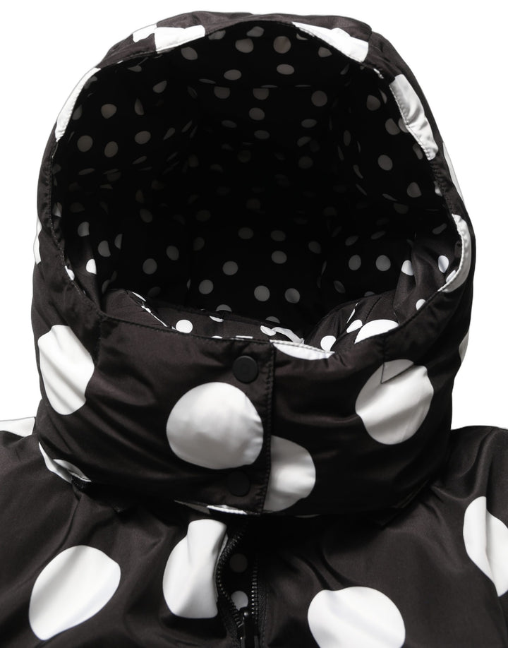 Dolce &amp; Gabbana Black White Polka Dot Hooded Blouson Jacket