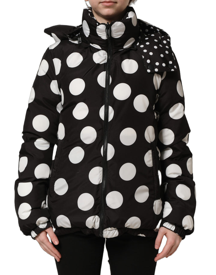 Dolce &amp; Gabbana Black White Polka Dot Hooded Blouson Jacket
